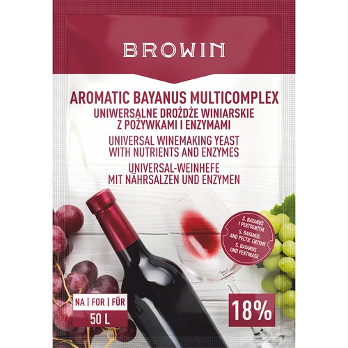 Aromatic Bayanus Multicomplex zestaw startowy do wina, 40 g  - 1 ['drożdże bayanus', ' bayanusy', ' drożdże winiarskie', ' wino 18%', ' drożdże +pożywka', ' do win owocowych', ' na 50 l wina', ' przepis na wino', ' fermentacja w miazdze', ' mocne wino', ' pektoenzym']