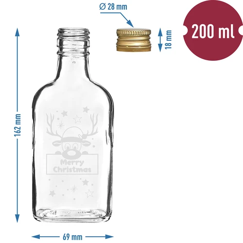 Butelka 200 ml z zakrętką, nadruk Świąteczny Renifer, 6szt. - 5 ['butelka', ' butelki', ' butelka z nadrukiem', ' butelka na święta', ' butelka na Boże Narodzenie', ' butelka na nalewki', ' butelka na bimber', ' butelka na alkohol', ' butelka szklana z korkiem', ' butelka 200 ml z zakrętką', ' butelki piersiówki', ' butelka małpka', ' zestaw na Święta', ' butelka pod choinkę', ' trunki na święta', ' mała ozdobna butelka', ' Merry Christmas', ' świąteczny prezent']