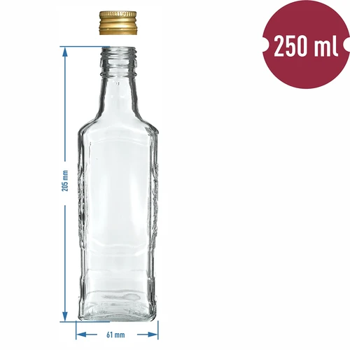 Butelka Flora 250 ml z zakrętką - 6 szt. - 8 ['szklane butelki', ' butelki ozdobne', ' ozdobne buteleczki', ' butelki na nalewki', ' butelki na domowe nalewki', ' szklane butelki na sok', ' butelki ozdobne na trunki', ' butelki ozdobne na prezent', ' butelki z przezroczystego szkła']