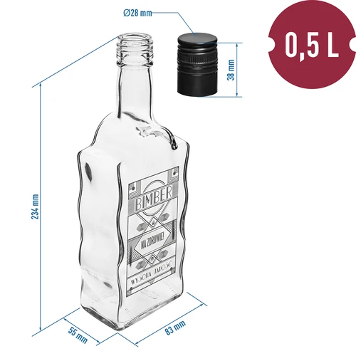 Butelka Klasztorna 0,5 L, z zakrętką i nadrukiem Bimber - 6 ['butelka na nalewkę', ' butelka z nadrukiem', ' bimber', ' butelka do nalewki', ' butelka na wódkę', ' butelka do wódki', ' butelka ozdobna', ' butelka 500 ml', ' butelka szklana', ' butelka weselna', ' na wiejski stół', ' super butelka', ' butelka fala']