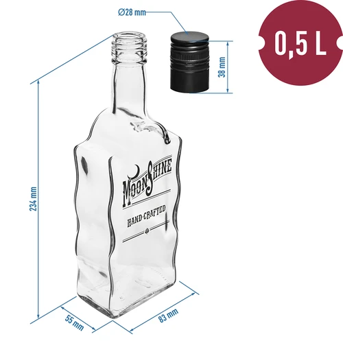 Butelka Klasztorna 0,5L z zakrętką i nadrukiem Moonshine -12szt. - 8 ['butelka z nadrukiem', ' bimber', ' butelka do nalewki', ' butelka na wódkę', ' butelka do wódki', ' butelka ozdobna', ' butelka 500 ml', ' butelka szklana', ' butelka weselna', ' butelka z zakrętką', ' księżycówka', ' butelki browin', ' super butelka', ' butelka fala']