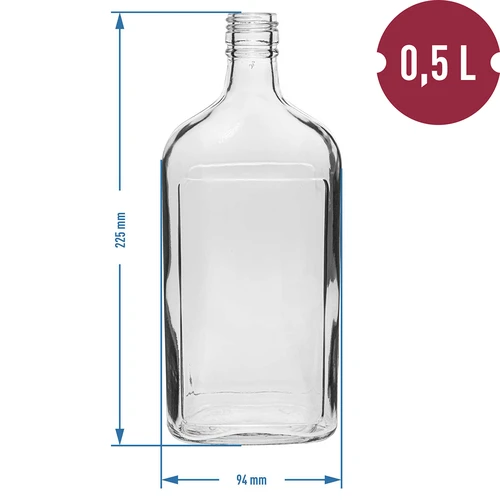 Butelka Piersiówka 500 ml z zakrętką, 6 szt. - 11 ['butelka 500 ml', ' piersiówka', ' butelka do nalewki', ' butelka do alkoholu', ' butelka pół litra', ' zestaw butelek']