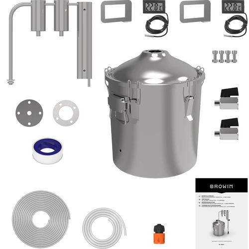 Destylator klasyczny Convex 30 L - 2 odstojniki - 3 ['destylator Browin', ' destylatory modułowe', ' destylator z odstojnikami', ' destylator modułowy', ' odstojniki do destylatora', ' czysty destylat', ' zestaw destylacyjny', ' wypukła pokrywa', ' pokrywa typu convex', ' pojemnik destylacyjny z pokrywą', ' zestw do destylacji', ' zestaw destylacyjny do rozbudowy', ' destylacja na różnych źródłach ciepła']
