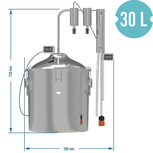 Destylator klasyczny Convex 30 L - 2 odstojniki - 9 ['destylator Browin', ' destylatory modułowe', ' destylator z odstojnikami', ' destylator modułowy', ' odstojniki do destylatora', ' czysty destylat', ' zestaw destylacyjny', ' wypukła pokrywa', ' pokrywa typu convex', ' pojemnik destylacyjny z pokrywą', ' zestw do destylacji', ' zestaw destylacyjny do rozbudowy', ' destylacja na różnych źródłach ciepła']