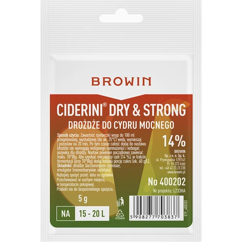 Drożdże cydrowe Ciderini Strong, 5 g  - 1 ['drożdże do cydru', ' drożdże do cydru mocnego', ' drożdże do cydru jabłkowego', ' mocny cydr', ' cydr jabłkowy']