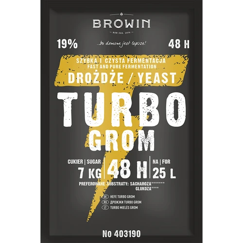 Drożdże gorzelnicze Turbo Grom 48h - 2 ['drożdże do alkoholu', ' drożdże do spirytusu', ' drożdże do bimbru', ' drożdże do samogonu', ' drożdże do księżycówki', ' bimber', ' samogon', ' księżycówka']