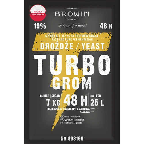 Drożdże gorzelnicze Turbo Grom 48h  - 1 ['drożdże do alkoholu', ' drożdże do spirytusu', ' drożdże do bimbru', ' drożdże do samogonu', ' drożdże do księżycówki', ' bimber', ' samogon', ' księżycówka']