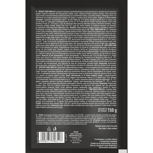 Drożdże gorzelnicze Turbo Grom 48h - 3 ['drożdże do alkoholu', ' drożdże do spirytusu', ' drożdże do bimbru', ' drożdże do samogonu', ' drożdże do księżycówki', ' bimber', ' samogon', ' księżycówka']