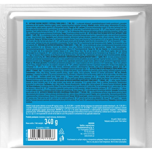 Drożdże gorzelnicze Turbo Grom 5-7 dni 100L - 2 ['drożdże do alkoholu', ' drożdże do spirytusu', ' drożdże do bimbru', ' drożdże do samogonu', ' drożdże do księżycówki', ' bimber', ' samogon', ' księżycówka']