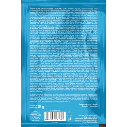 Drożdże gorzelnicze Turbo Grom 5-7 dni - 3 ['drożdże do alkoholu', ' drożdże do spirytusu', ' drożdże do bimbru', ' drożdże do samogonu', ' drożdże do księżycówki', ' bimber', ' samogon', ' księżycówka']