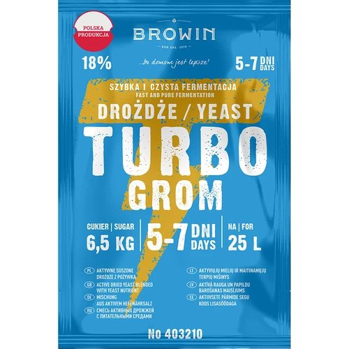 Drożdże gorzelnicze Turbo Grom 5-7 dni  - 1 ['drożdże do alkoholu', ' drożdże do spirytusu', ' drożdże do bimbru', ' drożdże do samogonu', ' drożdże do księżycówki', ' bimber', ' samogon', ' księżycówka']