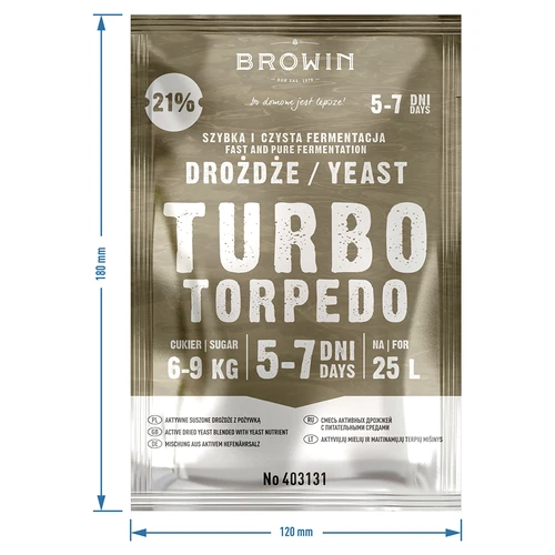 Drożdże gorzelnicze Turbo Torpedo 5-7 dni 21% 100g - 7 ['drożdże turbo', ' drożdże gorzelnicze', ' drożdże do alkoholu', ' do nastawów owocowych', ' drożdże do ziemniaków', ' drożdże do 21%', ' do bimbru', ' drożdże mocne', ' destylacja', ' do nastawów wysokoprocentowych', ' drożdże browin', ' drożdże do whiskey', ' drożdże do wódki z ziemniaków', ' alkohole domowe']