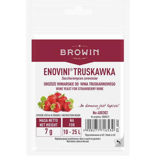 Drożdże winiarskie Enovini Truskawka, 7 g  - 1 ['do wina truskawkowego', ' drożdże do truskawek', ' drożdże winiarskie', ' wino truskawkowe', ' wino z truskawek', ' suszone drożdże winiarskie']