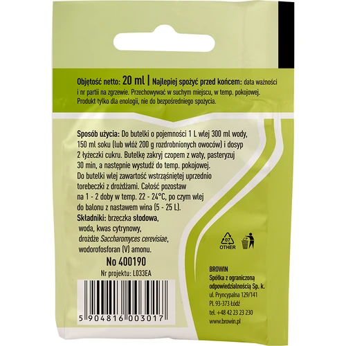 Drożdże winiarskie Uniwersalne, 20 ml - 2 ['drożdże uniwersalne', ' drożdże winne', ' drożdże do wina', ' drożdże winiarskie w płynie', ' drożdże w płynie', ' drożdże w płynie do wina', ' drożdże do wina czerwonego', ' drożdże do wina białego', ' drożdże do wina różowego']