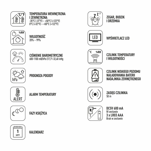 Elektroniczna stacja pogody – bezprzewodowa, z czujnikiem, czarna - 12 ['bezprzewodowa stacja pogody', ' pomiar temperatury zewnętrznej i wewnętrznej', ' pomiar wilgotności', ' stacja pogody z kalendarzem', ' stacja pogody z budzikiem', ' dokładna stacja pogody', ' stacja pogodowa', ' elektroniczna stacja pogody', ' uniwersalna stacja pogody', ' idealny miernik pogody', ' kontrola temperatury', ' pogodynka', ' czujnik wilgotności', ' higrometr', ' barometr', ' pomiar ciśnienia atmosferycznego', ' pogodynka', ' fazy księżyca', ' pomysł na prezent', ' trendy', ' stacja pogody z kolorowym wyświetlaczem']