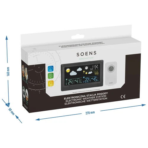 Elektroniczna stacja pogody – bezprzewodowa, z czujnikiem, czarna - 14 ['bezprzewodowa stacja pogody', ' pomiar temperatury zewnętrznej i wewnętrznej', ' pomiar wilgotności', ' stacja pogody z kalendarzem', ' stacja pogody z budzikiem', ' dokładna stacja pogody', ' stacja pogodowa', ' elektroniczna stacja pogody', ' uniwersalna stacja pogody', ' idealny miernik pogody', ' kontrola temperatury', ' pogodynka', ' czujnik wilgotności', ' higrometr', ' barometr', ' pomiar ciśnienia atmosferycznego', ' pogodynka', ' fazy księżyca', ' pomysł na prezent', ' trendy', ' stacja pogody z kolorowym wyświetlaczem']