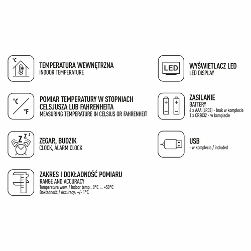 Elektroniczny zegar z termometrem - 3 ['elektroniczny termometr', ' termometr z budzikiem', ' budzik LED z termometrem', ' budzik z termometrem do sypialni', ' termometr wewnętrzny', ' stylowy termometr']