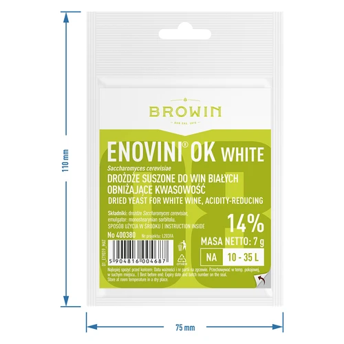 Enovini® OK WHITE - drożdże winiarskie obniżające kwasowość 7 g - 4 ['drożdże do jabłek', ' drożdże do białych winogron', ' wino z jabłek', ' wino z winogron', ' drożdże obniżające kwasowość', ' drożdże do win białych', ' drożdże suszone', ' wino domowe', ' drożdże redukujące kwasowość']