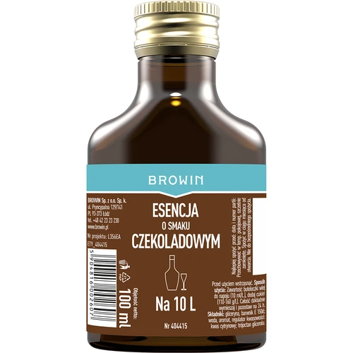 Esencja o smaku czekoladowym 100 ml na 10 L  - 1 ['zaprawka do alkoholu', ' aromat', ' esencja do alkoholu', ' domowy trunek', ' zaprawka smakowa', ' esencja smakowa', ' zaprawki do alkoholu', ' likier czekoladowy', ' zaprawka czekoladowa', ' zaprawka 250 ml', ' esencja 250 ml', ' esencje do bimbru']