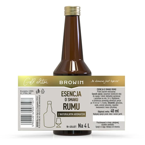 Esencja o smaku Rumu na 4 L - 40 ml - 6 ['esencja Browin', ' esencja rumowa', ' zaprawka rumowa', ' esencja biały rum', ' zaprawka o smaku rumu', ' esencja Strands', ' aromat rumu do alkoholu', ' Bacardi rum', ' cuba libre', ' mojito', ' esencja gold']