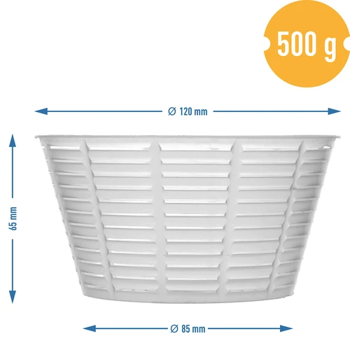 Forma serowarska do ricotty Ø 12 x 6,5 cm na 500 g - 4 ['forma do ricotty', ' forma do sera ricotta', ' sera', ' serowarstwo', ' jak zrobić ser', ' foremka serowarska', ' domowy ser', ' forma serowarska', ' ser domowy', ' forma do miękkiego sera', ' do sera twarogowego', ' do sera podpuszczkowego', ' forma w kształcie stożka', '  sery twarogowe i podpuszczkowe w kształcie stożka', ' twaróg domowy']