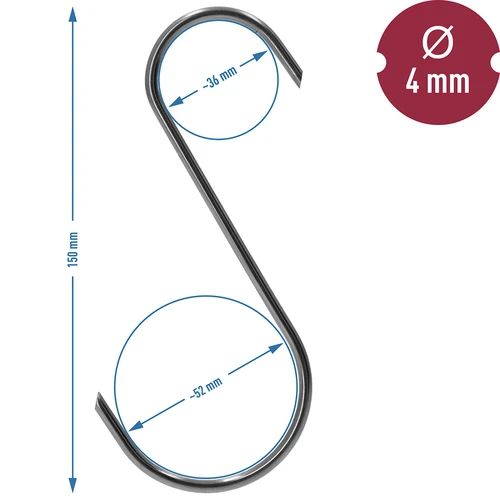 Haki do wędzenia - S, cięte 45° 4mm x 150mm 5 szt. - 7 ['hak do wędzenia', ' hak do wędzenia mięsa', ' hak do wędzenia wędlin', ' hak do wędlin', ' haki wędzarnicze', ' haki nierdzewne', ' haki wędzarnicze S', ' zestaw haków', ' haki do wędzarni', ' haki do obsuszania wędlin', ' haki do serów', ' haki klasyczne', ' haki o ściętych końcach']