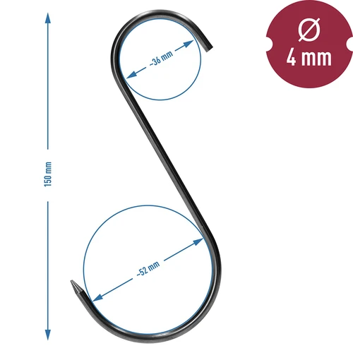 Haki do wędzenia - S, ostrzone, 4mm x 150mm 5 szt. - 6 ['hak do wędzenia', ' hak do wędzenia mięsa', ' hak do wędzenia wędlin', ' hak do wędlin', ' haki wędzarnicze', ' haki nierdzewne', ' haki wędzarnicze S', ' zestaw haków', ' haki do wędzarni', ' haki do obsuszania wędlin', ' haki do serów', ' haki klasyczne']