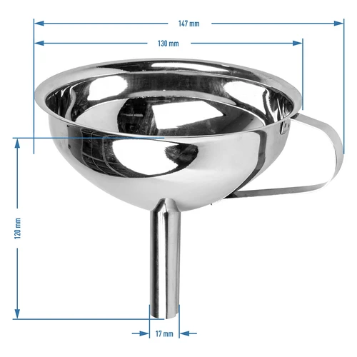 Lejek stalowy fi 13 cm - 3 ['lejek kuchenny', ' lejek do słoików', ' lejek do butelek', ' lejek ze stali nierdzewnej', ' do napełniania butelek']