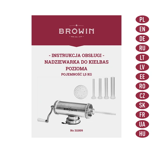 Nadziewarka pozioma 1,5 kg z silikonowym tłokiem - 9 ['do nadziewania kiełbas', ' do kiełbas domowych', ' szpryca', ' nadziewarka gastronomiczna', ' sprzęt masarski', ' nabijarka do kiełbas', ' nabijarka wędliniarska', ' nabijarka pozioma']