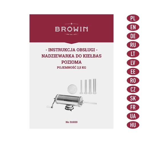 Nadziewarka pozioma 2,5 kg z silikonowym tłokiem - 9 ['nadziewarka do wędlin', ' nadziewarka do kiełbas', ' nadziewarka do wędlin', ' nadziewarka pozioma', ' szpryca do kiełbasy', ' szpryca do mięsa', ' domowa nadziewarka', ' nadziewarka gastronomiczna', ' sprzęt masarski', ' nabijarka do kiełbas', ' nabijarka wędliniarska', ' nabijarka pozioma']