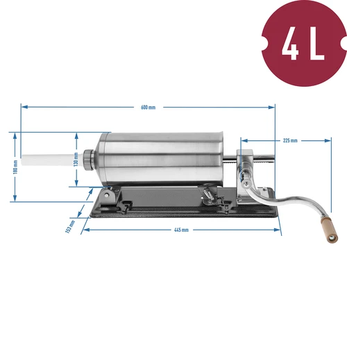 Nadziewarka pozioma 4 kg - 10 ['nadziewarka pozioma 4 kg', ' nadziewarka', ' do kiełbas', ' do nadziewania kiełbas domowych', ' szpryca', ' nadziewarka gastronomiczna', ' nadziewarka domowa', ' sprzęt masarski', ' lejki do nadziewarki', ' nadziewarka do wędlin domowych', ' nabijarka do kiełbas', ' nabijarka wędliniarska', ' nabijarka pozioma']