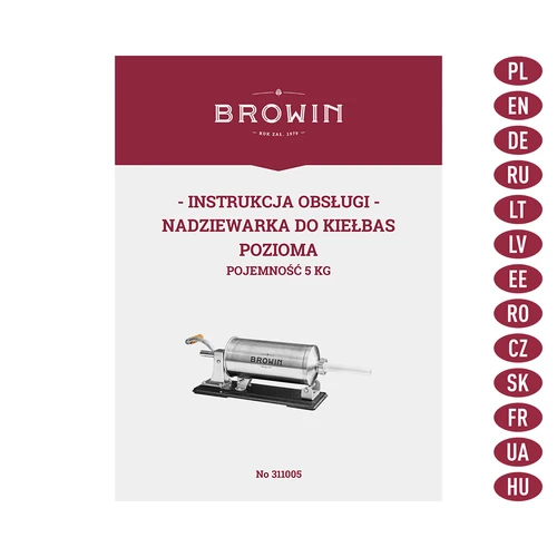 Nadziewarka pozioma 5 kg - 9 ['o nadziewania kiełbas', ' do kiełbas domowych', ' szpryca', ' nadziewarka gastronomiczna', ' sprzęt masarski', ' duża nadziewarka', ' nabijarka do kiełbas', ' nabijarka wędliniarska', ' nabijarka pozioma']