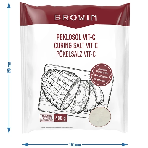 Peklosól Vit-C - 400 g - 5 ['peklosól', ' pekla', ' sól peklowa', ' pekla do mięsa', ' peklosól do mięsa', ' konserwacja mięsa', ' konserwacja mięs', ' konserwacja wędlin', ' do peklowania', ' zalewa peklująca', ' witamina C', ' askorbinian sodu']