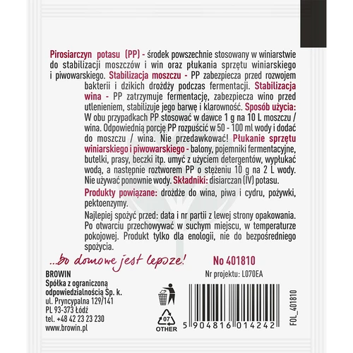 Pirosiarczyn potasu 10 g - 2 ['pirosiarczyn do wina', ' pirosiarczyn potasu do wina', ' pirosiarczyn potasu dezynfekcja', ' pirosiarczyn potasu do dezynfekcji', ' stabilizacja wina']