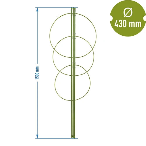 Podpora pierścieniowa do roślin 3 pierścienie 1,5m - 2 ['podpora do roślin', ' podpora pierścieniowa do krzewów', ' podpora ogrodowa', ' podpora na róże', ' pergola ogrodowa', ' obejma do roślin', ' podpórka do roślin', ' podpora kwiatowa', ' podpora do roślin doniczkowych', ' podpora do hortensji', ' podpora do borówek', ' podpora do roślin pnących', ' podpora zielona', ' podpora do roślin ciemnozielona', ' podpora do roślin stalowa z pierścieniami']