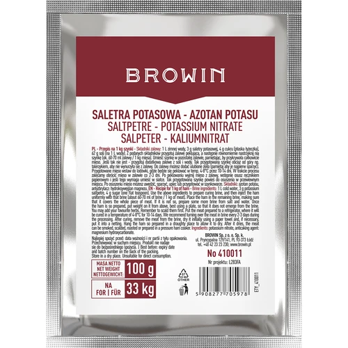 Saletra potasowa do peklowania mięs, 100 g  - 1 ['do peklowania mięsa', ' do wieprzowiny', ' do wołowiny', ' do cielęciny', ' do peklowania szynki', ' do konserwowania mięs', ' do przedłużania trwałości mięsa', ' black weekend']