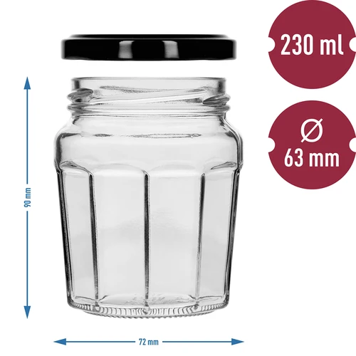 Słoik Konfitura 230ml z zak. czarną fi63/4 - 6szt - 8 ['słoik', ' słoik konfitura', ' słoik 230 ml', ' zestaw słoików', ' szklane słoiki', ' słoik na przetwory', ' słoiki na miody', ' słoiki 6 sztuk', ' słoik szklany', ' słoiki na dżemy', ' słoiki na konfitury', ' słoiki na marmolady', ' słoik na miody', ' słoiki z zakrętkami']