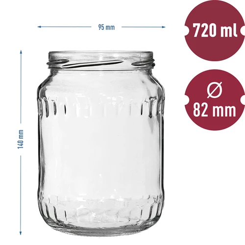 Słoik TO 720 ml z zakrętką kolorową fi 82/6 - 6 szt. - 6 ['zestaw słoików', ' słoiki do dżemów', ' słoik do przetworów', ' słoik na przetwory', ' słoiki z zakrętkami', ' słoiki fi 82', ' słoiki z kolorowymi zakrętkami', ' słoiki do przetworów', ' słoiki do weków', ' słoiki do mięsa', ' słoikówka', ' słoiki do pasteryzacji', ' mięsiwo w słoiku']