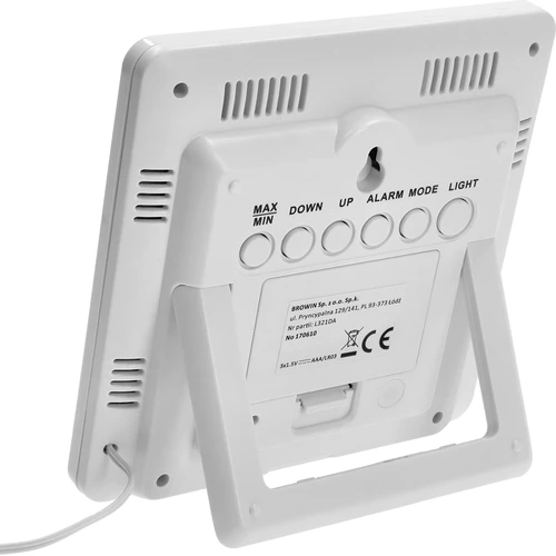 Stacja pogodowa – elektroniczna, podświetlana, sonda, biała - 3 ['stacja pogody z sondą', ' termometr-higrometr', ' stacja pogody wielofunkcyjna', ' do pomiaru temperatury', ' z zegarem', ' podświetlany wyświetlacz', ' pamięć mini-max', ' pomiar wilgotności', ' browin', ' stacja pogodowa']