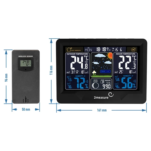 Stacja pogodowa RCC, DCF – elektroniczna, podświetlana, bezprzewodowa, czujnik, czarna - 12 ['bezprzewodowa stacja pogody', ' stacja pogody', ' czujnik bezprzewodowy', ' pomiar ciśnienia', ' pomiar wilgotności', ' stacja pogodowa', ' wielofunkcyjna stacja pogody', ' elektroniczna stacja pogody', ' wielofunkcyjny miernik warunków pogodowych', ' praktyczny prezent']