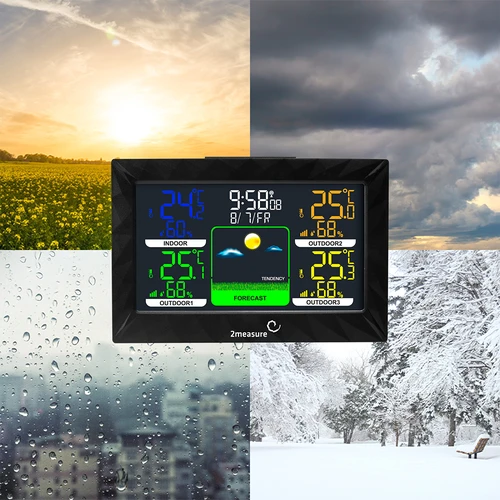 Stacja pogodowa RCC – elektroniczna, podświetlana, bezprzewodowa, 3 czujniki, czarna - 14 ['stacja pogodowa', ' domowa stacja pogodowa', ' temperatura', ' temperatura otoczenia', ' kontrola temperatury', ' termometr elektroniczny', ' termometr z czujnikiem', ' termometr wewnętrzny', ' termometr zewnętrzny', ' termometr na zewnątrz', ' stacja pogodowa']