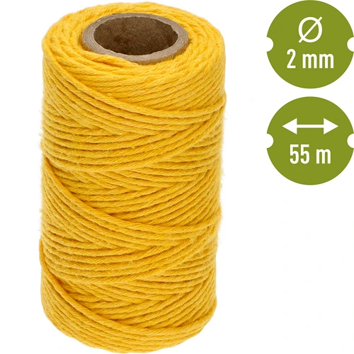 Sznurek bawełniany żółty 2 mm/55 m/100 g - 4 ['sznurek z bawełny', ' sznurek bawełniany', ' sznurek do delikatnych roślin', ' sznurek naturalny', ' ekosznurek', ' sznurek do makramy', ' sznurek do wiązania', ' sznurek do rękodzieła', ' sznurek do ściągania', ' żółty sznurek', ' sznurek żółty']