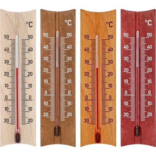 Termometr pokojowy drewniany (-20 do +50°C), 15 cm, mix  - 1 ['termometr wewnętrzny', ' termometr pokojowy', ' termometr do wewnątrz', ' termometr domowy', ' termometr', ' termometr drewniany pokojowy', ' termometr czytelna skala', ' termometr ze wzmocnioną kapilarą']