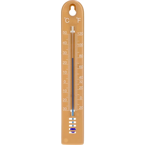 Termometr uniwersalny (-30 do +50°C), 17 cm, jasnobrązowy  - 1 ['termometr', ' termometr uniwersalny', ' termometr z tworzywa', ' termometr czytelna skala', ' termometr z podwójną skalą w °C i °F', ' termometr do pomieszczeń o dużej wilgotności', ' termometr zewnętrzny do -30°C', ' termometr odporny na wilgoć', ' termometr w kolorze  brązowym', ' solidny termometr']