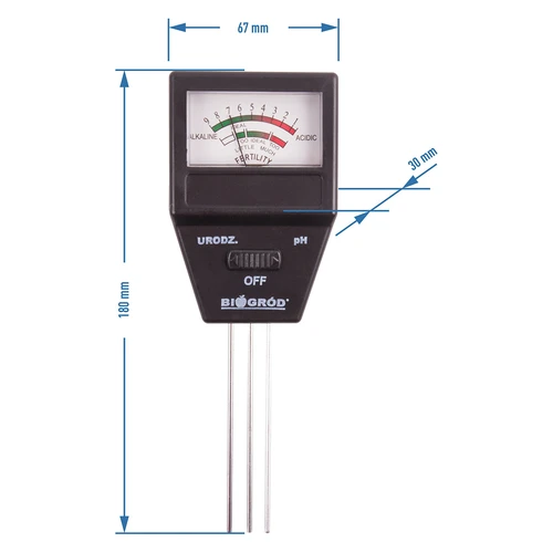 Tester podłoża 2w1- pH, urodzajność gleby - 9 ['pomiar ph', ' ph metr', ' ph metr do gleby', ' analiza gleby', ' ph gleby', ' miernik ph gleby', ' urodzajność gleby', ' żyzność gleby', ' rośliny doniczkowe', ' kwiaty doniczkowe', ' rośliny ogrodowe', ' kwiaty ogrodowe']