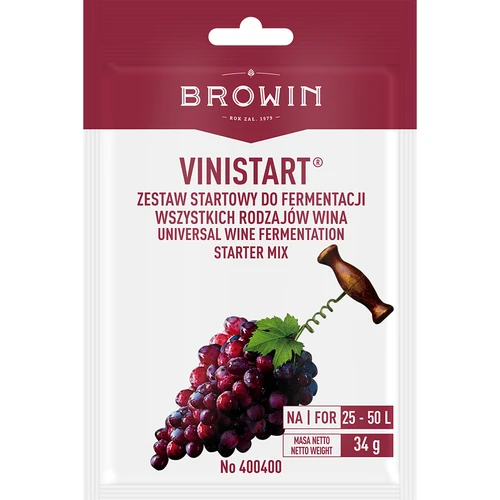 Vinistart, 34 g  - 1 ['drożdże z pożywką', ' drożdże winne z pożywką', ' drożdże winiarskie z pożywką', ' drożdże i pożywka do wina', ' pożywka do wina', ' aktywne suszone drożdże winiarskie', ' drożdże winne', ' drożdże do wina', ' drożdże winiarskie', ' drożdże winiarskie suszone', ' drożdże suszone', ' drożdże suszone do wina', ' drożdże do wina czerwonego', ' drożdze do wina białego', ' drożdże do wina różowego']