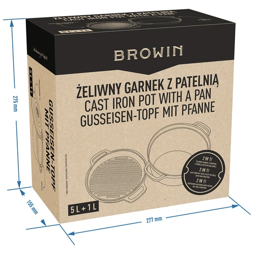 Żeliwny garnek z patelnią, 5 L + 1 L - 11 ['garnek z patelnią', ' 2 w 1', ' garnek z żeliwa', ' patelnia z żeliwa', ' patelnia żeliwna', ' zestaw naczyń żeliwnych', ' do gotowania', ' do smażenia', ' do pieczenia', ' do ogniska', ' patelnia grillowa']