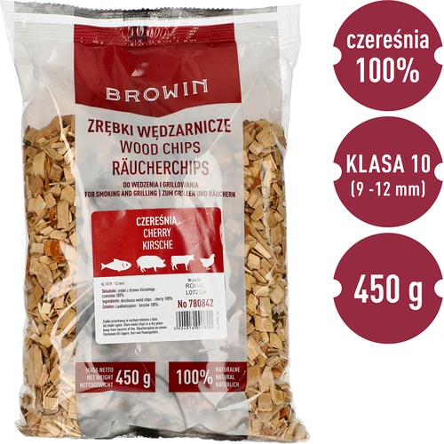 Zrębki do wędzenia/grillowania, czereśnia, 450 g, kl. 10 - 3 ['zrębki wędzarnicze', ' zrębki do wędzenia', ' zrębki do grilla', ' zrębki do grillowania', ' dym wędzarniczy', ' zrębki z czereśni', ' zrębki czereśniowe', ' zrębki do wędzenia mięs', ' zrębki uniwersalne', ' zrębki do wędzarni', ' zrębki do ryb', ' zrębki do drobiu', ' zrębki do wołowiny', ' zrębki do wieprzowiny', ' wędzenie mięs', ' wędzenie ryb']